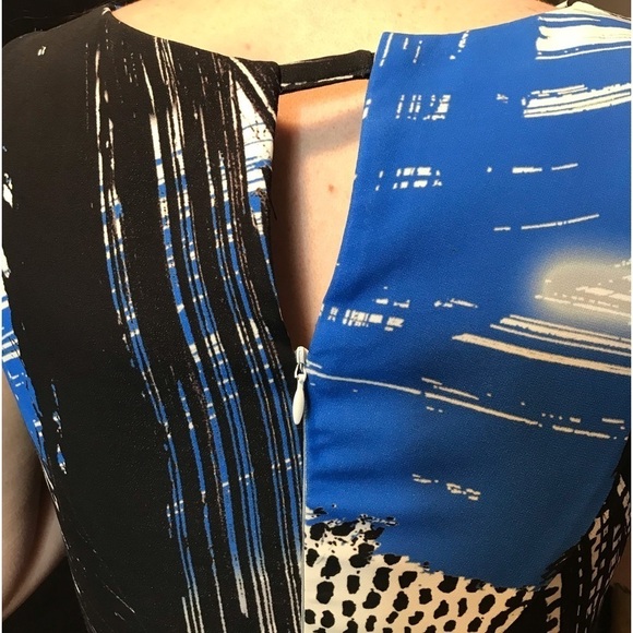 💙🖤NEW! FITTED MINI DRESS-SZ 0 BY MILLY -SACKS 5TH AVE-BLUE BLACK WHITE🖤💙 - Picture 5 of 11